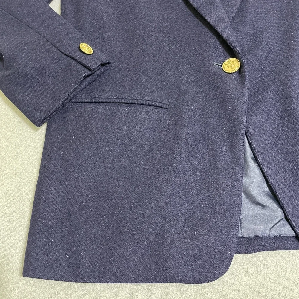 Vtg Womens WOOL BLAZER JACKET Gold Accent Buttons Preppy 90s Academic‎ Navy Sz 8